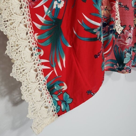 Altar'd State Bright Hawaiian Floral Open Front Duster / Blouse / Coverup s/m - Picture 4 of 6